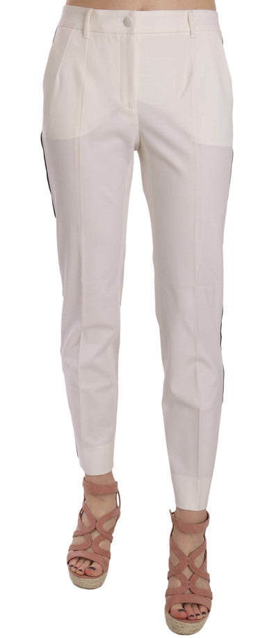Dolce & Gabbana Elegant White Stripe Wool Tapered Trousers - Masuh best bargains 