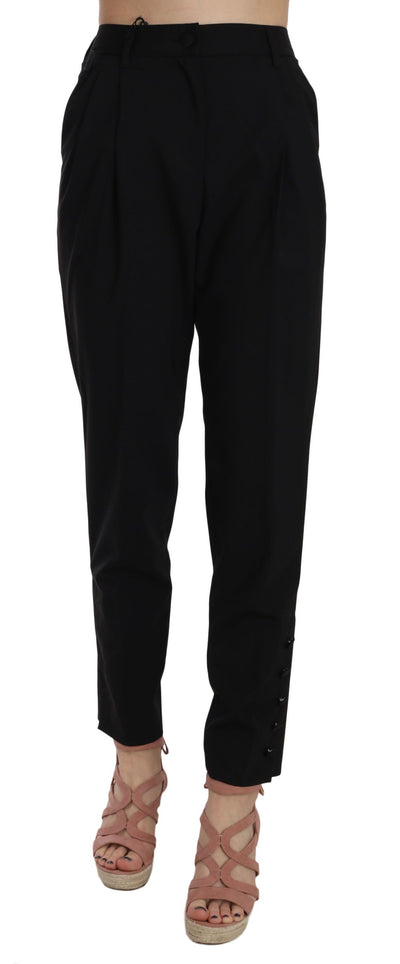 Dolce & Gabbana Elegant Pleated Tapered Black Trousers - Masuh best bargains 