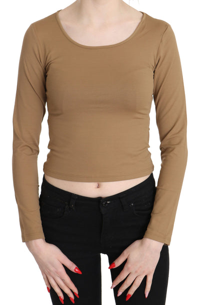 GF Ferre Elegant Brown Long Sleeve Cropped Top - Masuh best bargains 