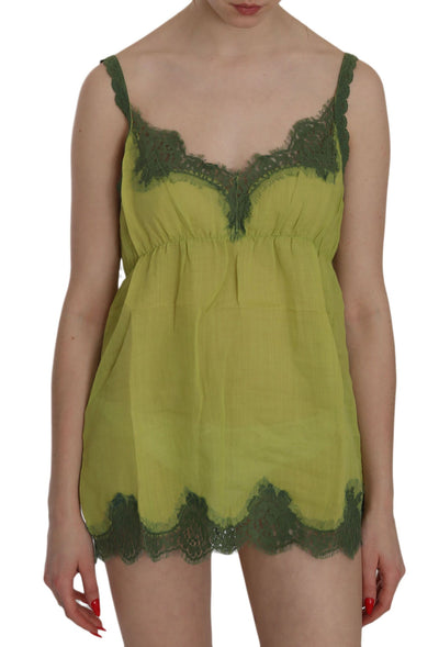 PINK MEMORIES Elegant Green Lace Linen Tank Top - Masuh best bargains 