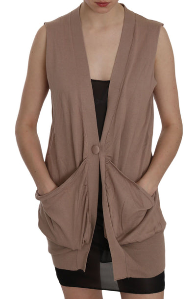 PINK MEMORIES Chic Sleeveless Cotton Cardigan Vest - Elegant Brown - Masuh best bargains 