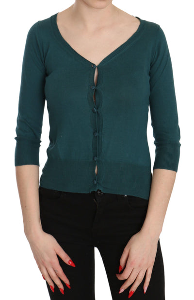 PINK MEMORIES Chic Blue Green Cotton Cardigan Top - Masuh best bargains 