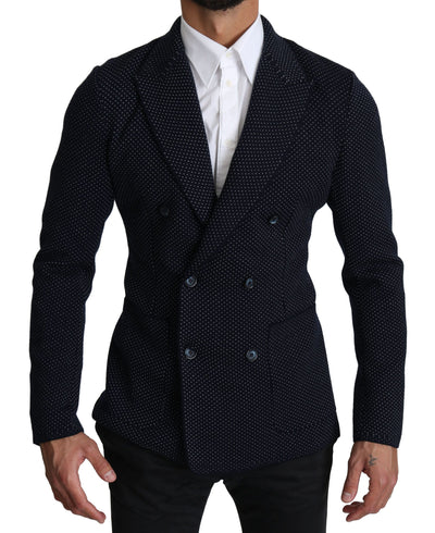 Dolce & Gabbana Elegant Dark Blue Dotted Slim-Fit Blazer - Masuh best bargains 