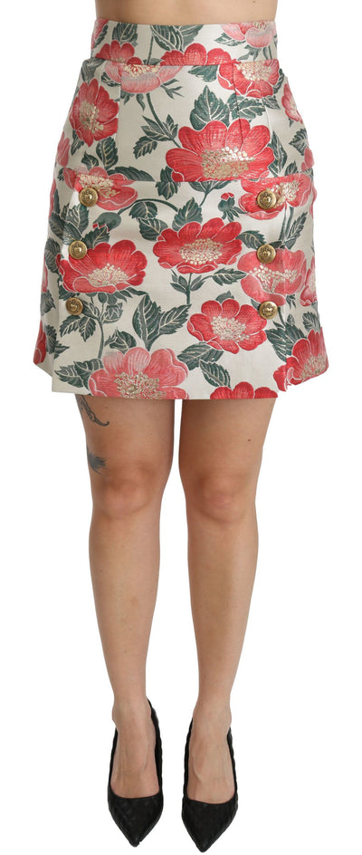 Dolce & Gabbana Elegant White Floral High Waist Skirt - Masuh best bargains 