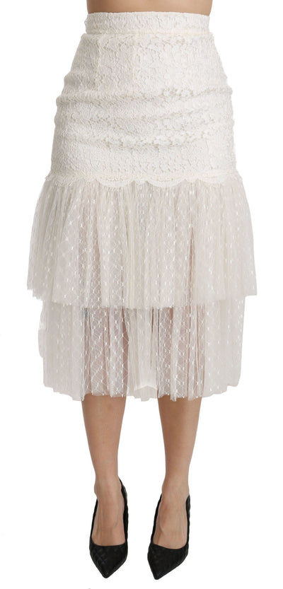Dolce & Gabbana Elegant White Lace High-Waist Skirt - Masuh best bargains 