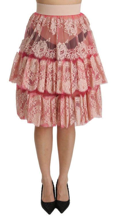 Dolce & Gabbana Elegant Pink Lace High-Waist Skirt - Masuh best bargains 