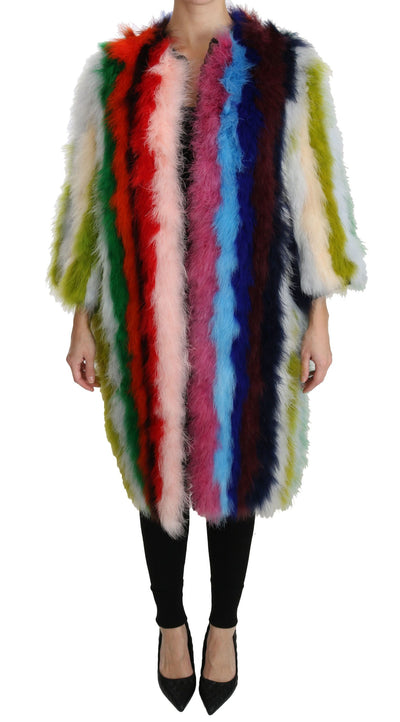 Dolce & Gabbana Elegant Multicolor Feather Long Coat Jacket - Masuh best bargains 