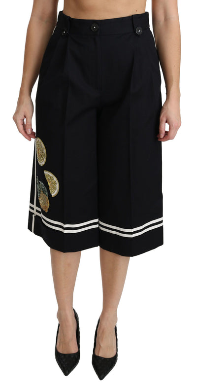 Dolce & Gabbana High Waist Palazzo Cropped Pants in Black Lemon - Masuh best bargains 