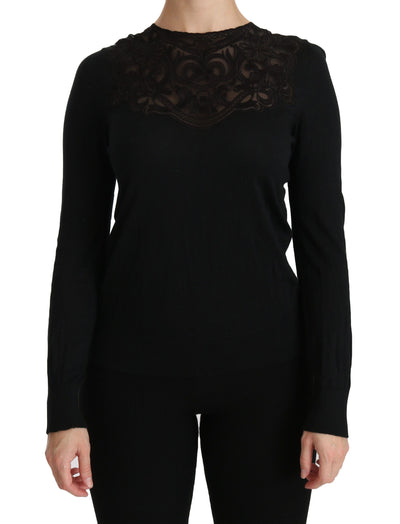 Dolce & Gabbana Elegant Silk-Blend Black Lace Blouse - Masuh best bargains 