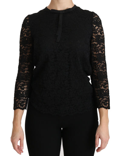 Dolce & Gabbana Elegant Black Lace Crew Neck Blouse - Masuh best bargains 
