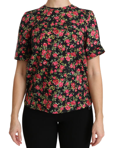 Dolce & Gabbana Elegant Black Floral Crew Neck Top - Masuh best bargains 