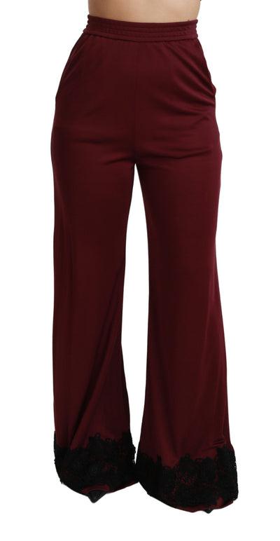 Dolce & Gabbana Elegant Maroon High Waist Wide Leg Trousers - Masuh best bargains 