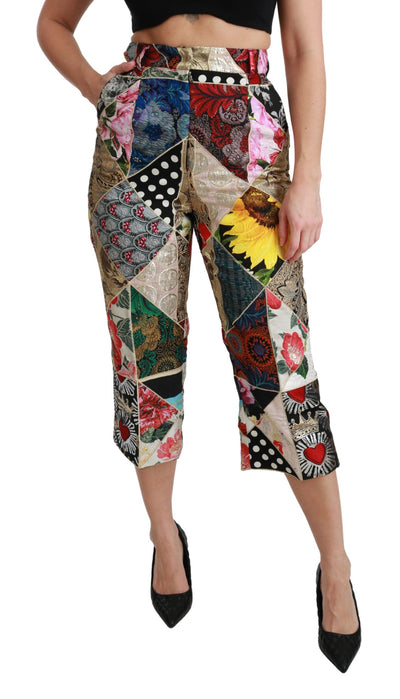Dolce & Gabbana Elegant High Waist Cropped Silk Blend Trousers - Masuh best bargains 