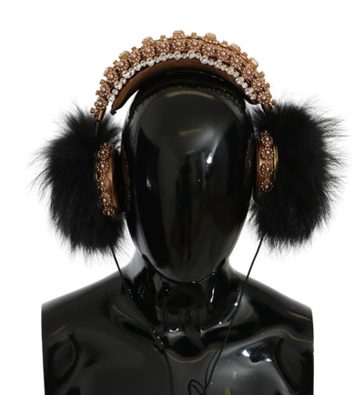 Dolce & Gabbana Gold Black Crystal Embellished Headphones - Masuh best bargains 