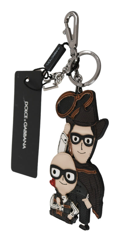 Dolce & Gabbana Chic Leather-Trim Keychain with Brass Accents - Masuh best bargains 