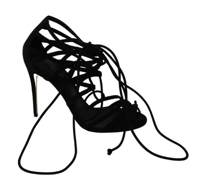 Dolce & Gabbana Elegant Black Suede Stiletto Ankle Strap Sandals - Masuh best bargains 