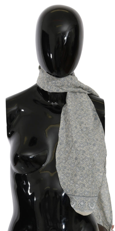 Ermanno Scervino Chic Cotton Scarf in Beige & Blue Fantasy Print - Masuh best bargains 