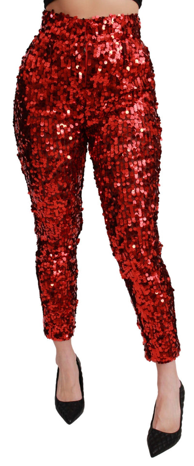 Dolce & Gabbana Elegant High-Waist Cropped Red Trousers - Masuh best bargains 