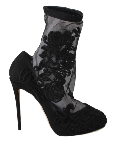 Dolce & Gabbana Embroidered Floral Stiletto Socks Booties - Masuh best bargains 
