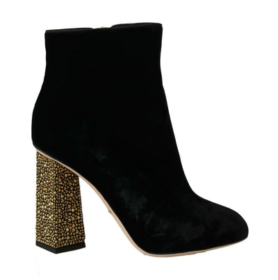 Dolce & Gabbana Elegant Velvet Ankle Boots with Crystal Heels - Masuh best bargains 