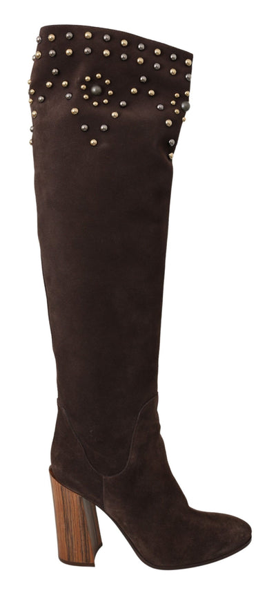 Dolce & Gabbana Studded Suede Knee High Boots in Brown - Masuh best bargains 