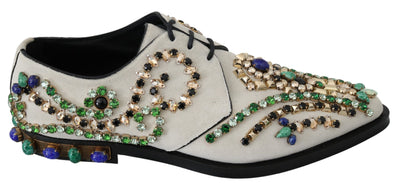 Dolce & Gabbana Elegant White Suede Dress Flats with Crystals - Masuh best bargains 