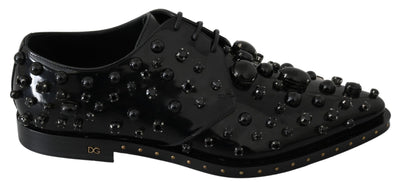 Dolce & Gabbana Elegant Black Crystal Leather Dress Shoes - Masuh best bargains 