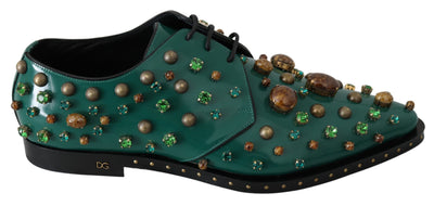 Dolce & Gabbana Emerald Leather Dress Shoes with Crystal Accents - Masuh best bargains 