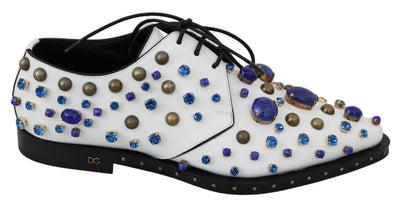 Dolce & Gabbana Elegant White Leather Dress Shoes With Crystals - Masuh best bargains 