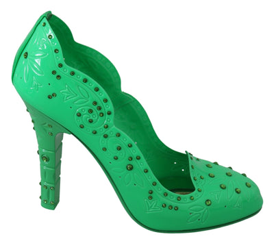 Dolce & Gabbana Enchanting Crystal Cinderella Pumps in Lush Green - Masuh best bargains 