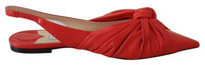 Jimmy Choo Chic Red Pointed Toe Leather Flats - Masuh best bargains 
