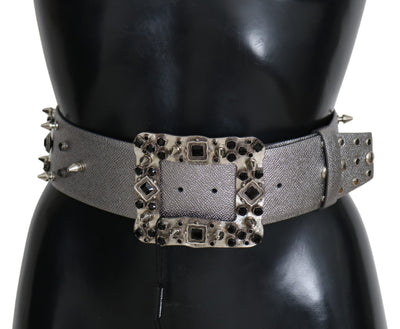 Dolce & Gabbana Stunning Silver Leather Crystal-Studded Belt - Masuh best bargains 