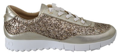 Jimmy Choo Antique Gold Glitter Leather Sneakers - Masuh best bargains 