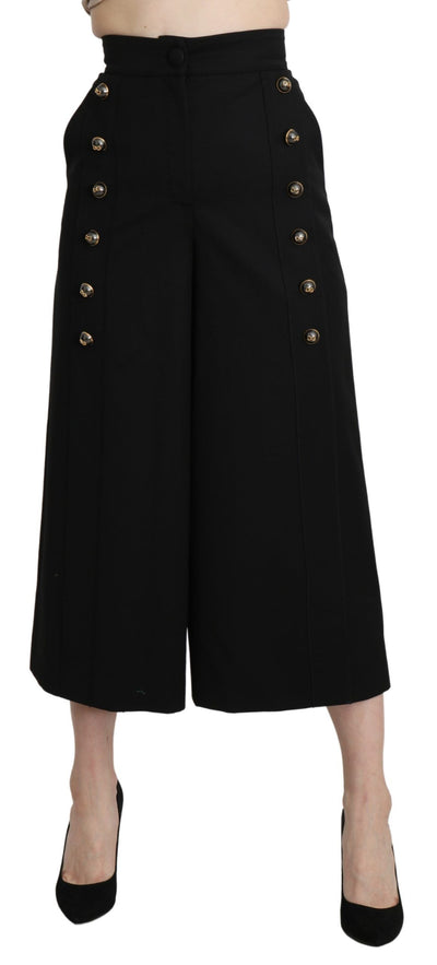 Dolce & Gabbana Elegant High Waist Wide Leg Virgin Wool Trousers - Masuh best bargains 