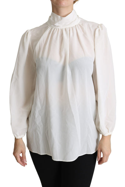 Dolce & Gabbana Elegant White Silk Pussy Bow Blouse - Masuh best bargains 