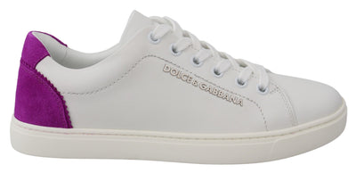 Dolce & Gabbana Chic White Leather Sneakers with Purple Accents - Masuh best bargains 