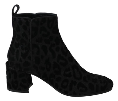 Dolce & Gabbana Elegant Black Leopard Print Short Boots - Masuh best bargains 