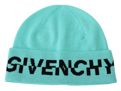 Givenchy Aquamarine Green Wool Beanie with Signature Logo - Masuh best bargains 