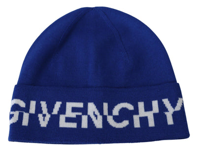 Givenchy Chic Unisex Cobalt Wool Beanie with Logo Detail - Masuh best bargains 