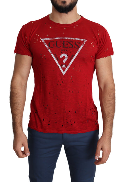 Guess Radiant Red Cotton Stretch T-Shirt - Masuh best bargains 