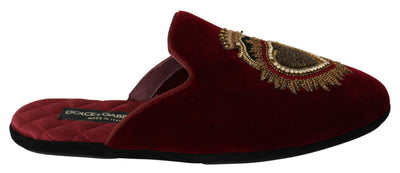 Dolce & Gabbana Red Velvet Embroidered Slides - Masuh best bargains 