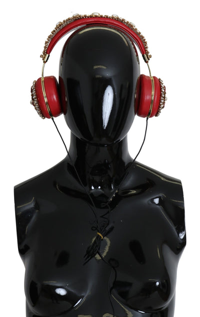 Dolce & Gabbana Exquisite Red Crystal Leather Headphones - Masuh best bargains 