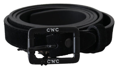 Costume National Elegant Black Velvet Buckle Leather Belt - Masuh best bargains 