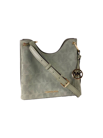 Michael Kors Joan Large Perforated Suede Leather Slouchy Messenger Handbag (Army Green) - Masuh best bargains 
