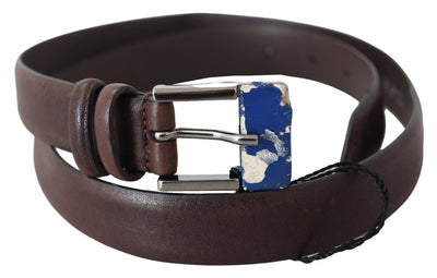Costume National Elegant Brown Leather Classic Belt with Silver-Tone Buckle - Masuh best bargains 