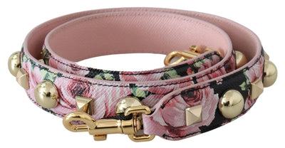 Dolce & Gabbana Floral Gold Stud Leather Strap in Pink - Masuh best bargains 