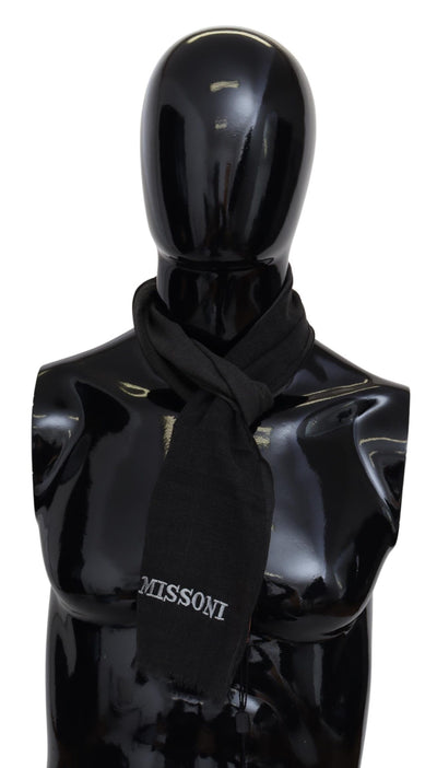 Missoni Elegant Black Wool Scarf with Embroidered Logo - Masuh best bargains 