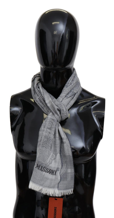 Missoni Chic Unisex Gray Wool Scarf with Logo Embroidery - Masuh best bargains 