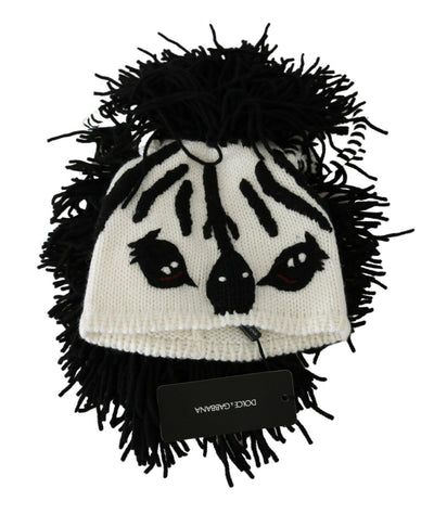 Dolce & Gabbana Black and White Knitted Cashmere Beanie - Masuh best bargains 