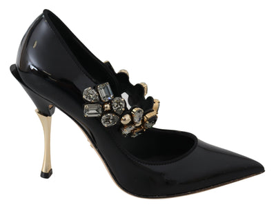 Dolce & Gabbana Elegant Black Leather Crystal Pumps - Masuh best bargains 